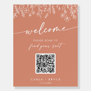 Boho Terracotta Wildflower QR Code Seating Chart  Foam Board