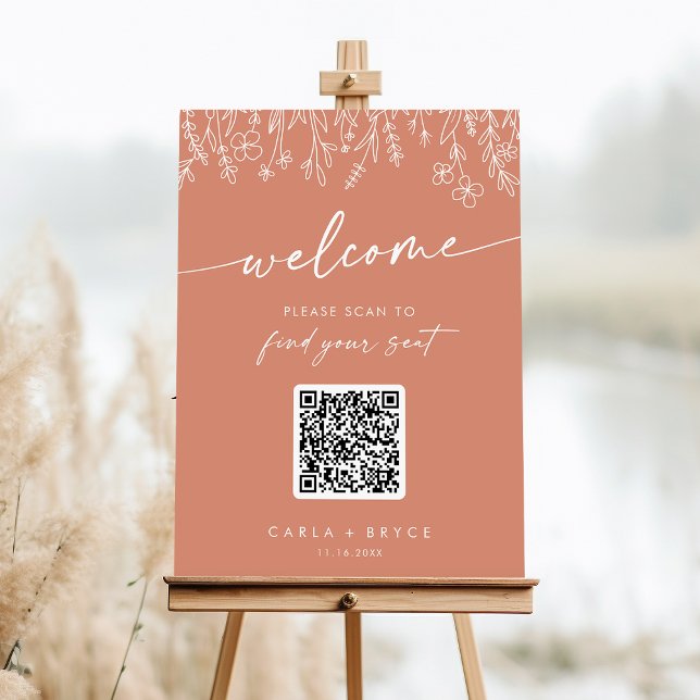 Boho Terracotta Wildflower QR Code Seating Chart  Foam Board (Creator Uploaded)