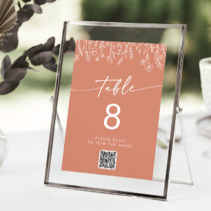 Boho Terracotta Wildflower QR Code Table Numbers