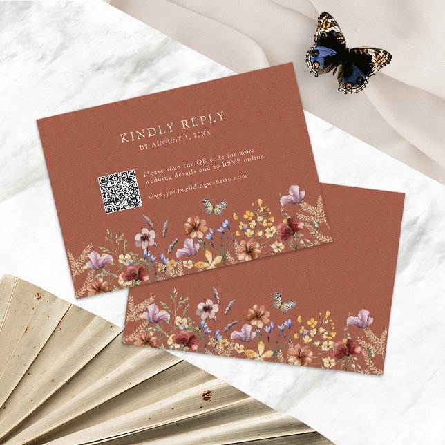  Boho Terracotta Wildflower RSVP Card (Boho Terracotta Wildflower RSVP Card QR Code with Butterfly by Painted Paperie
)