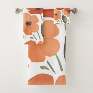 Boho Terracotta Wildflower Watercolor Floral Bath Towel Set