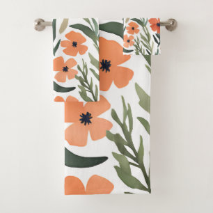 Boho Terracotta Wildflower Watercolor Floral Bath Towel Set