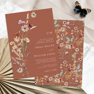 Boho Terracotta Wildflower Wedding Invitation