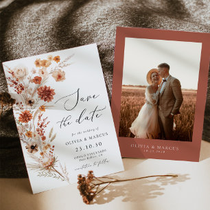 Boho Terracotta Wildflower Wedding Save the Date