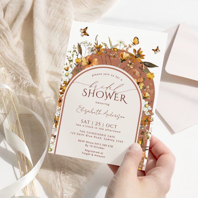 Boho Terracotta Wildflowers Arch Bridal Shower Invitation (Creator Uploaded)