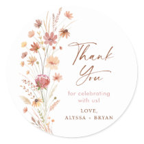 Boho Terracotta Wildflowers Baby Shower Classic Round Sticker