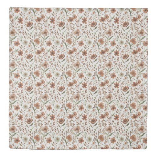 Boho terracotta Wildflowers Pattern Duvet Cover