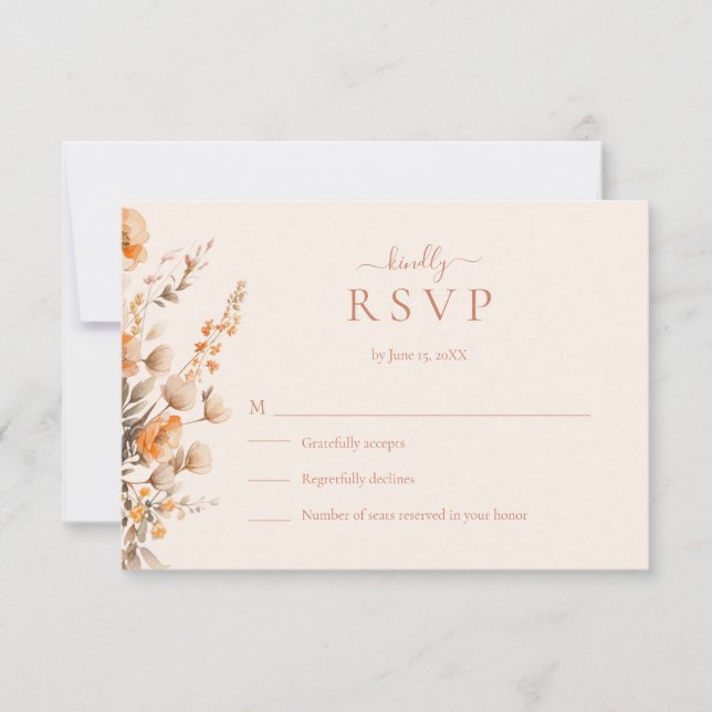 Boho Terracotta Wildflowers Wedding RSVP Card (Front)