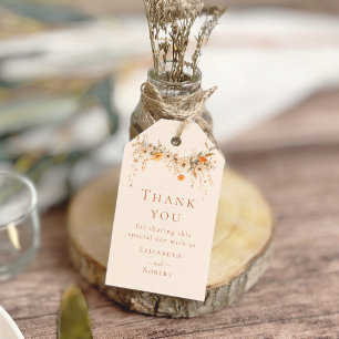Boho Terracotta Wildflowers Wedding Thank You Gift Tags