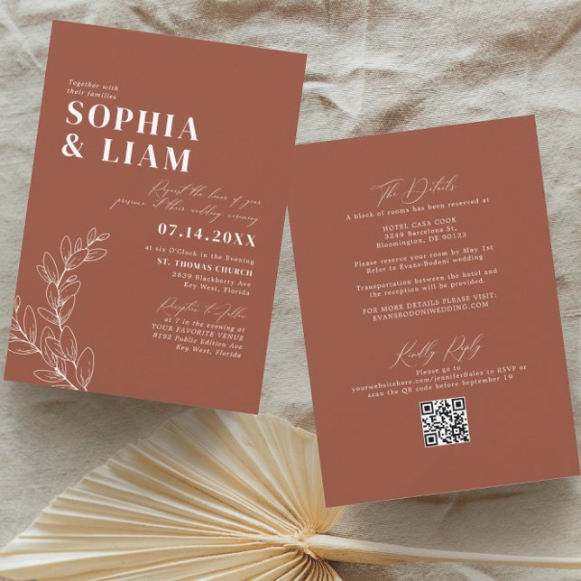Boho  Terracotta With RSVP QR Code Wedding Invitation (Creator Uploaded)