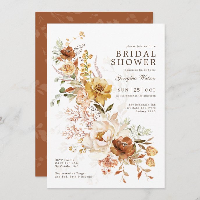 Boho Terracotta Yellow Garden Floral Bridal Shower Invitation