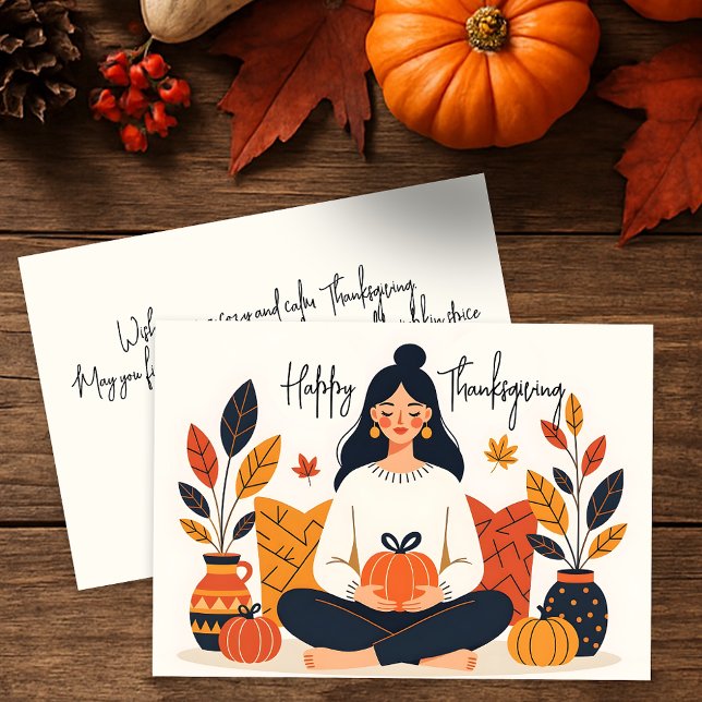 Boho Terracotta Zen Pumpkin Happy Thanksgiving Card (Creator Uploaded)
