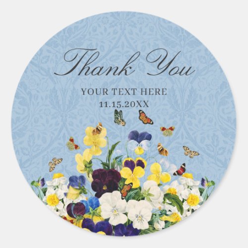 Boho Thank You Pansies Butterflies Any Occasion Classic Round Sticker
