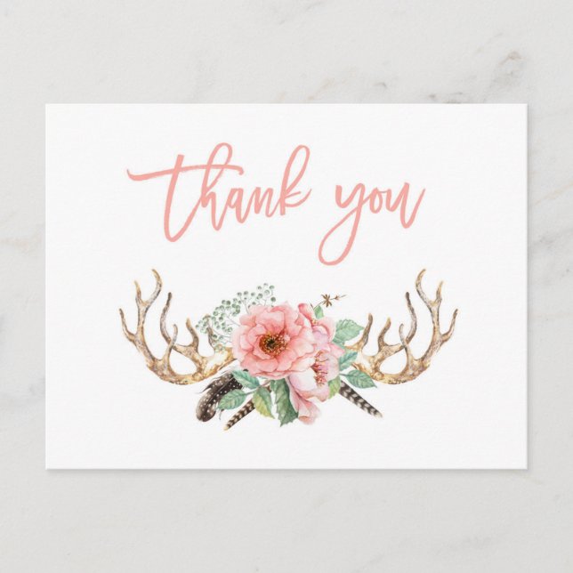 boho thank you postcard, bohemian notecard (Front)