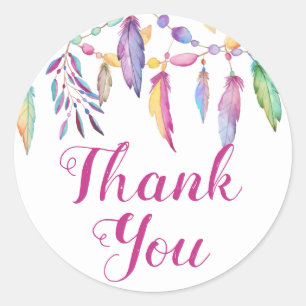 Boho Thank You Watercolor Feather Indian Wedding Classic Round Sticker