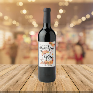 Boho Thanksgiving Autumn Thank Words And Pumpkins Wine Label