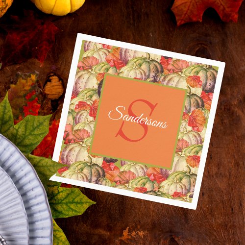 Boho Thanksgiving Fall Decor Watercolor Pumpkin Napkins