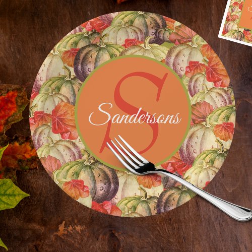 Boho Thanksgiving Fall Decor Watercolor Pumpkin Paper Plates