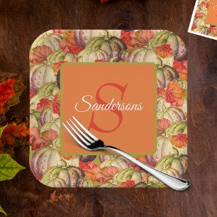 Boho Thanksgiving Fall Decor Watercolor Pumpkin Paper Plates
