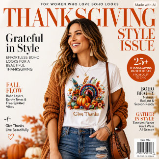 Boho Thanksgiving Turkey Give Thanks T-Shirt