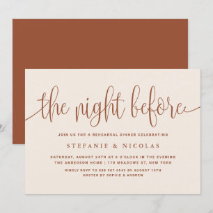 Boho The Night Before Terracotta Rehearsal Dinner Invitation