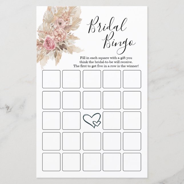 Boho Theme Bridal Shower Bingo Cards (Front)