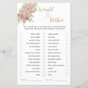 Boho Theme Bridal Shower Would She Rather Game