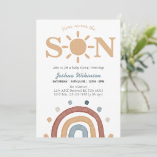 Boho theme here comes the Son baby shower  Invitation