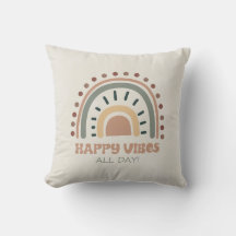 Boho Throw Pillow With Sun & Rainbow