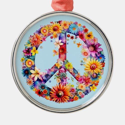 Boho Tie Dye Peace Symbol Hippie Style Metal Ornament