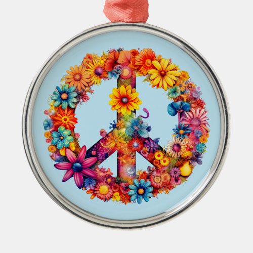 Boho Tie Dye Peace Symbol Hippie Style Metal Ornament