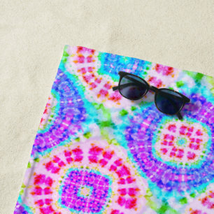 Boho Tie-Dye Purple Pink Blue Pattern Beach Towel