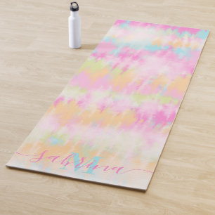 Boho tie dye rainbow watercolor girly monogrammed yoga mat