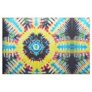 Boho Tie-dyed Folk Art Navy Blue Aqua Yellow Red Fabric