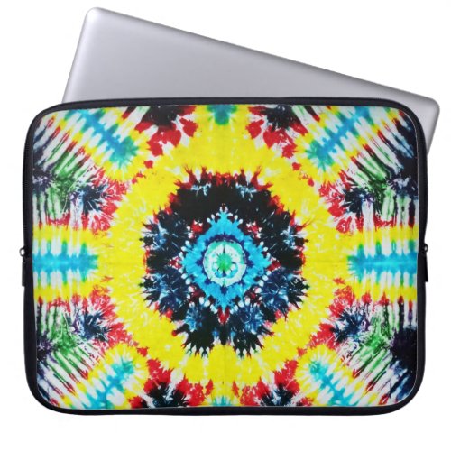 Boho Tie_dyed Folk Art Navy Blue Aqua Yellow Red Laptop Sleeve