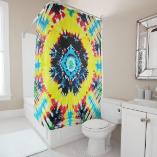 Boho Tie-dyed Folk Art Vibrant Rainbow Colors Shower Curtain