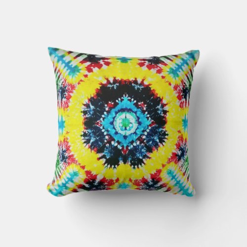 Boho Tie_dyed Folk Art Vibrant Rainbow Colors Throw Pillow