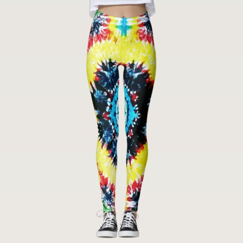 Boho Tie_dyed Pattern Vibrant Rainbow Colors Leggings