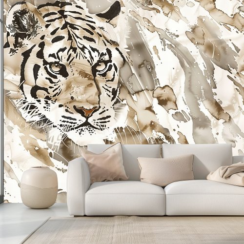 Boho Tiger Animal Print in Soft Beige and Brown Wallpaper