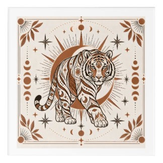 Boho Tiger Celestial Sun Ornate Animal Art