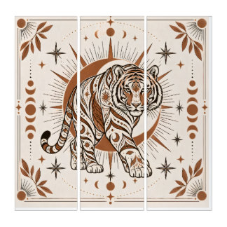 Boho Tiger Celestial Sun Ornate Animal Art