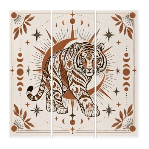 Boho Tiger Celestial Sun Ornate Animal Art