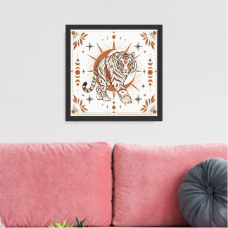 Boho Tiger Celestial Sun Ornate Animal Art Canvas Print