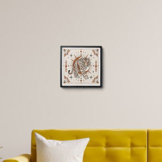 Boho Tiger Celestial Sun Ornate Animal Art Peel And Stick Photo Tile