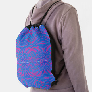 Boho Tiger Stripe Pink and Blue  Drawstring Bag