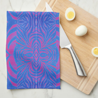Boho Tiger Stripe Pink and Blue Kitchen Towel