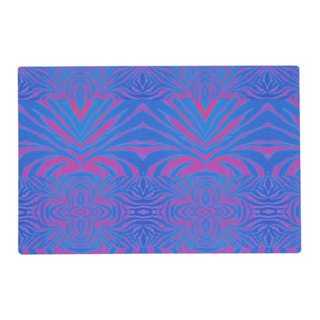 Boho Tiger Stripe Pink and Blue Placemat (Front)