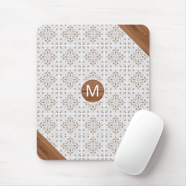 Boho Tile Bamboo Monogram Mouse Pad (With Mouse)