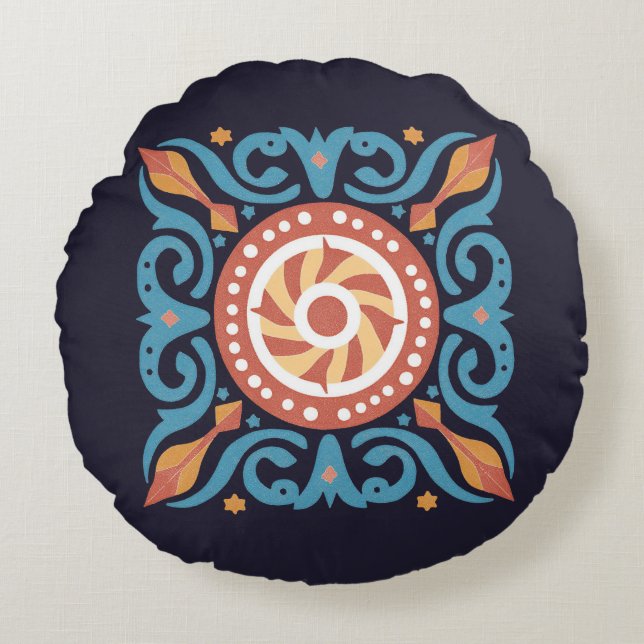 Boho Tile Round Pillow (Front)