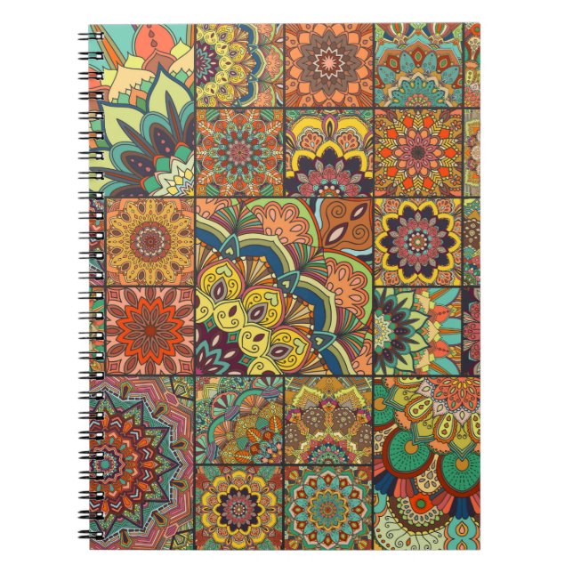 Boho tile set and seamless pattern. Colorful patch Notebook (Front)
